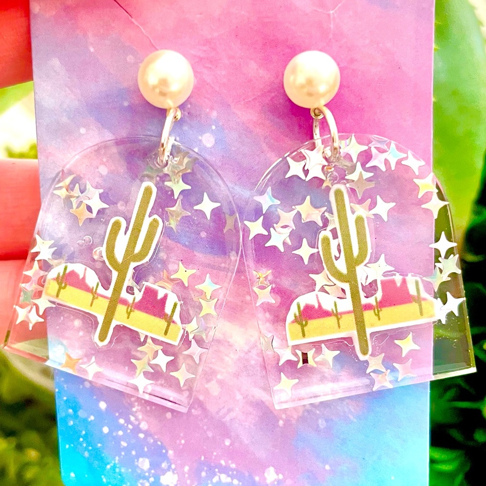 Acrylic Cactus Dangle Earrings